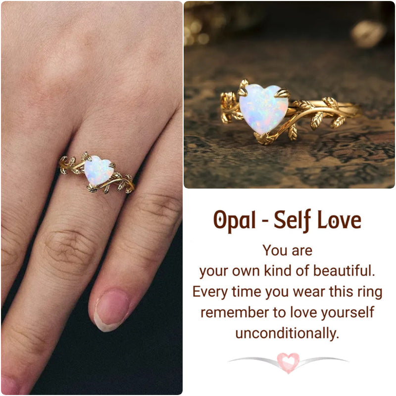 The Purest Love Heart Leaf Opal Ring - Sterling Silver Self Love Ring - LV0352