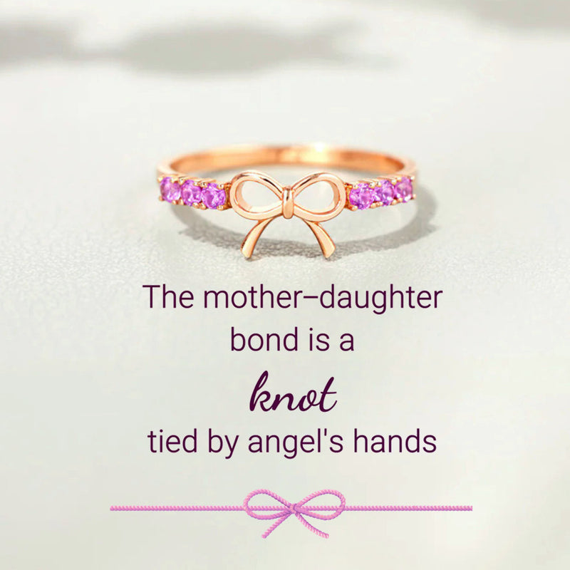 Hot Pink Bow Ring In Sterling Silver - Mother & Daughter Tied By Angel's Hands - LV0350