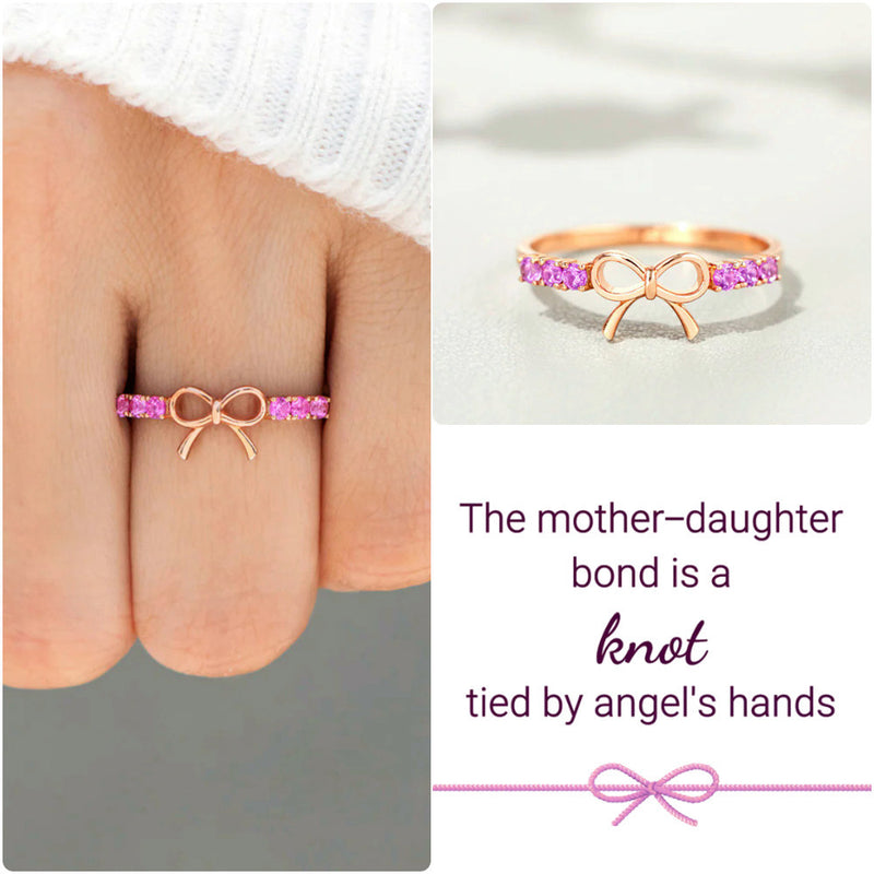 Hot Pink Bow Ring In Sterling Silver - Mother & Daughter Tied By Angel's Hands - LV0350