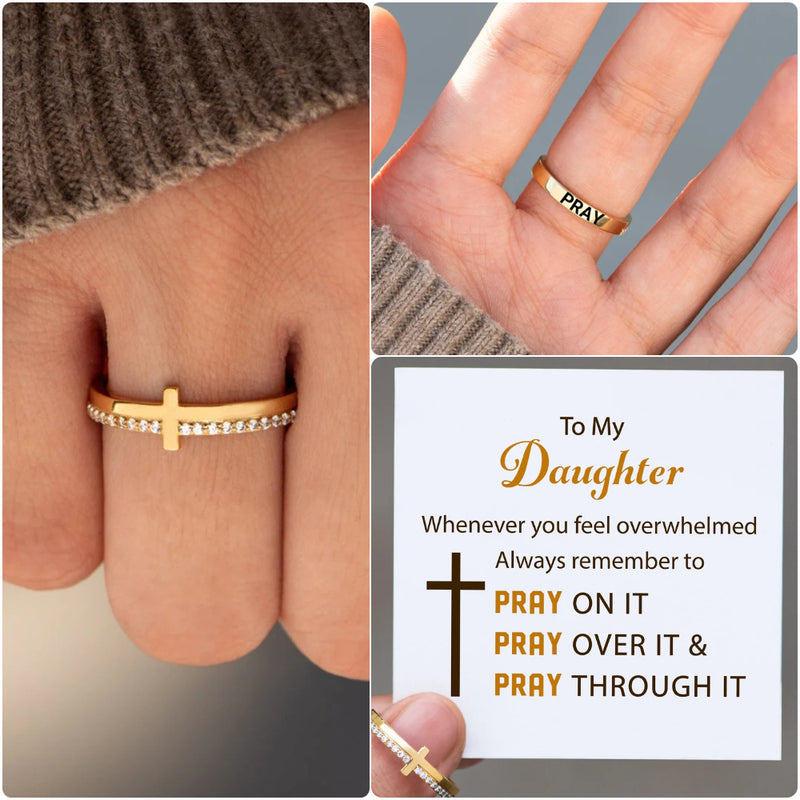 For Daughter - Pray On It Golden Cross Ring - Sterling Silver Ring - LV0291