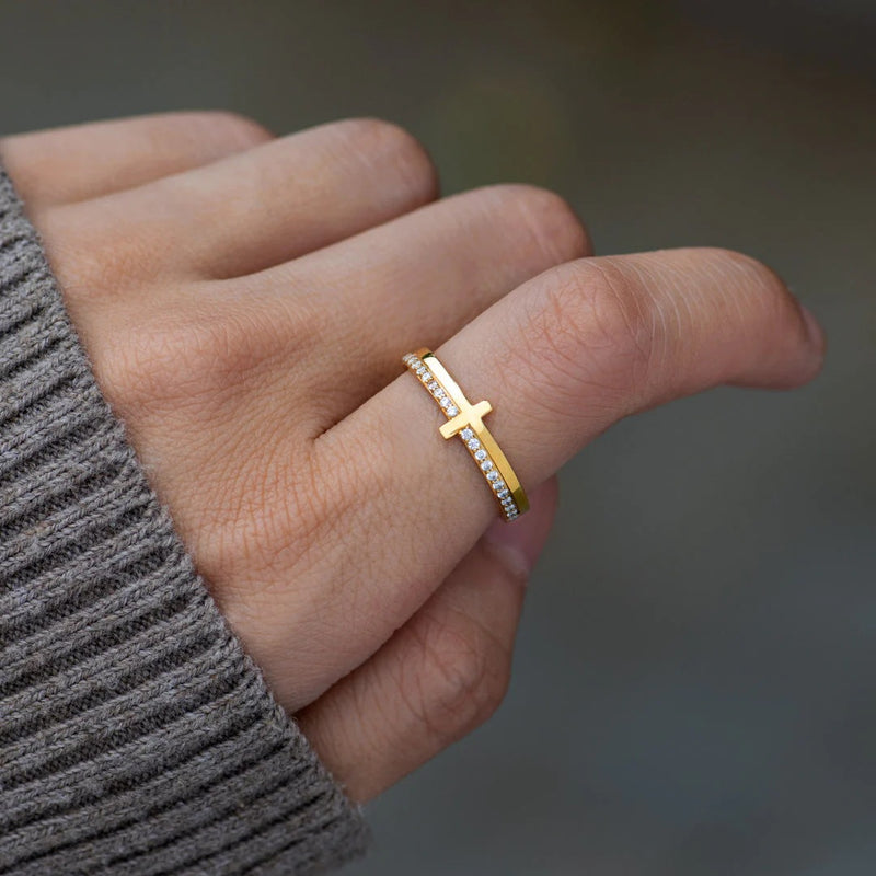 For Daughter - Pray On It Golden Cross Ring - Sterling Silver Ring - LV0291