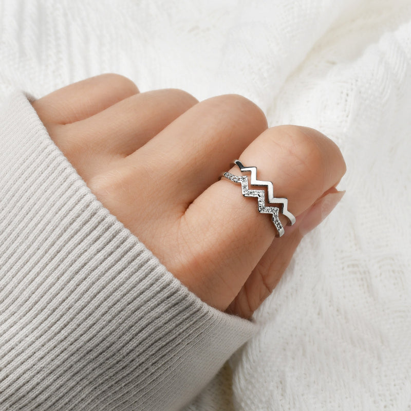 To My Niece - Highs and Lows Double Wave Ring - Sterling Silver Adjustable Ring - LV0027