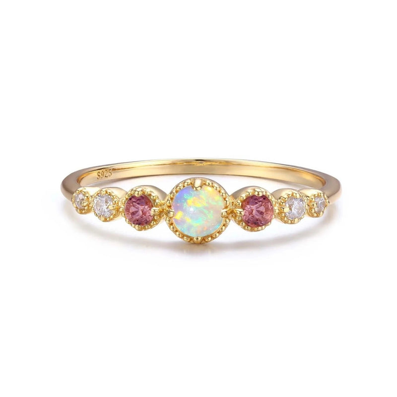 The Purest Love Between Mother and Daughter Round Opal Ring -  Sterling Silver Self Love Ring - LV0353