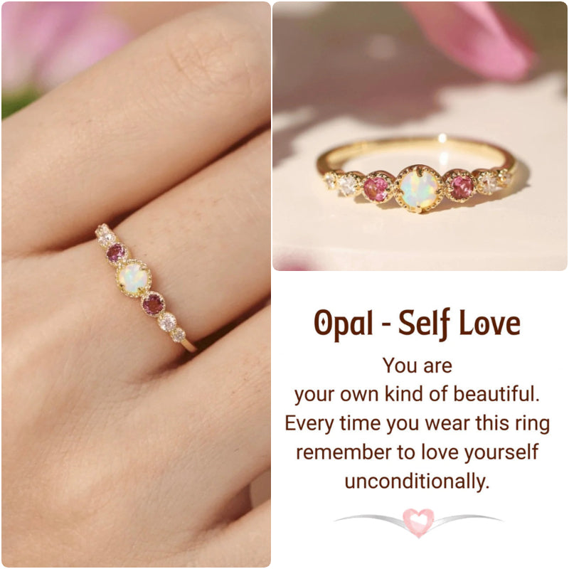 The Purest Love Between Mother and Daughter Round Opal Ring -  Sterling Silver Self Love Ring - LV0353