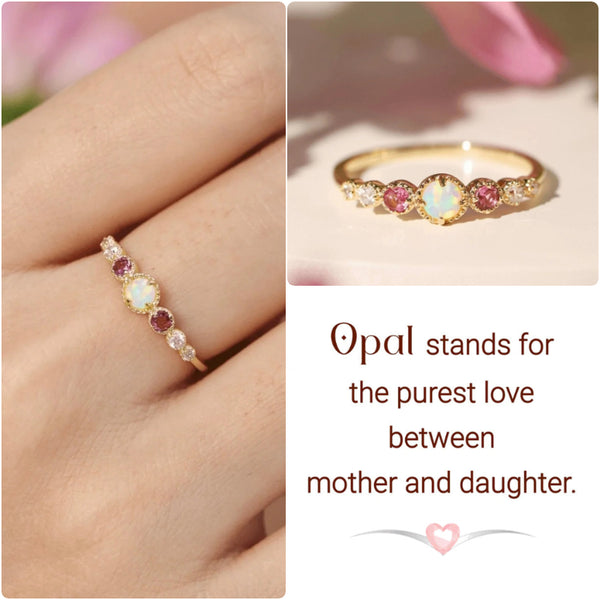 The Purest Love Between Mother and Daughter Round Opal Ring -  Sterling Silver Self Love Ring - LV0353