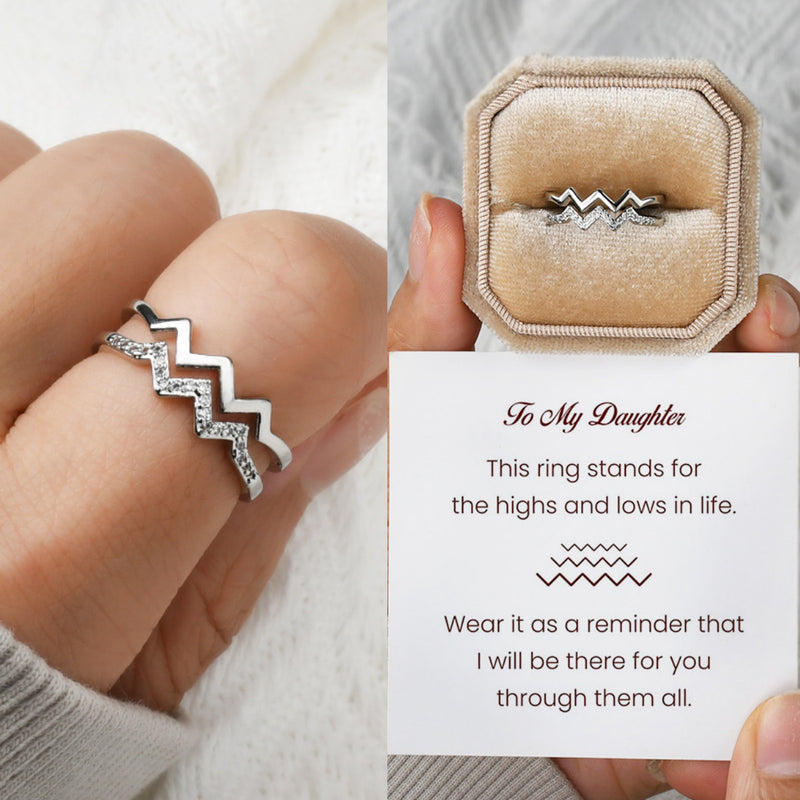 To My Daughter - Highs and Lows Double Wave Ring - Sterling Silver Adjustable Ring - LV0027