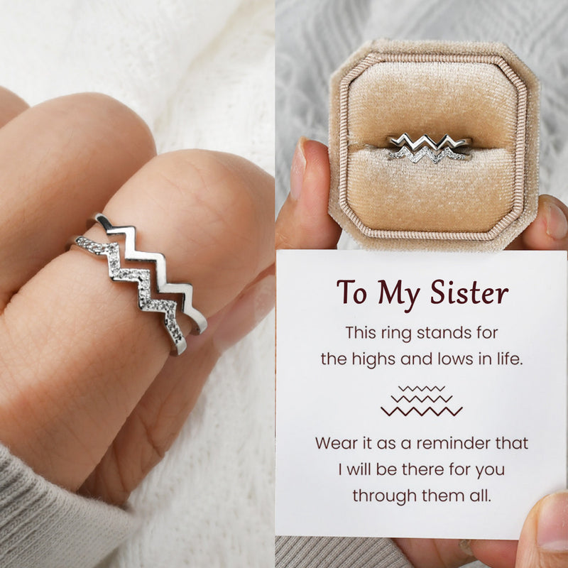 To My Sister - Highs and Lows Double Wave Ring - Sterling Silver Adjustable Ring - LV0027