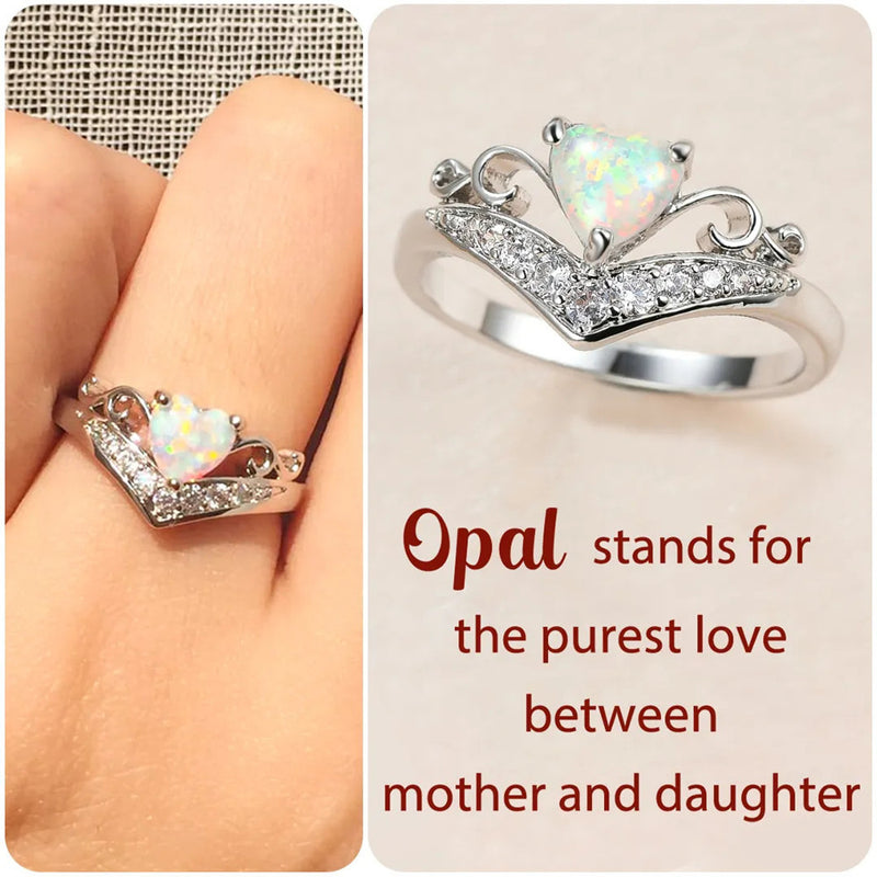 Sterling Silver Self Love Crown Heart Opal Ring - The Purest Love Between Mother And Daughter Opal Ring - LV0354