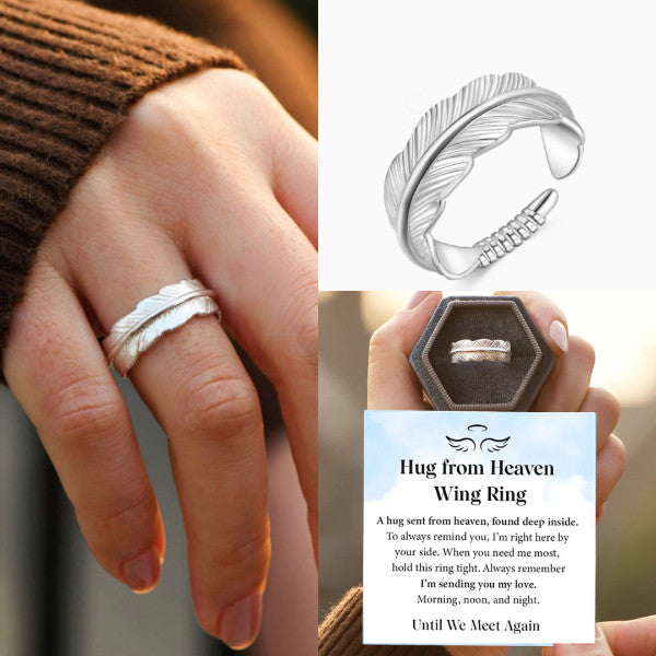 To My Angel In Heaven Plume Ring - Hug From Heaven Feather Memorial Ring - LV0184