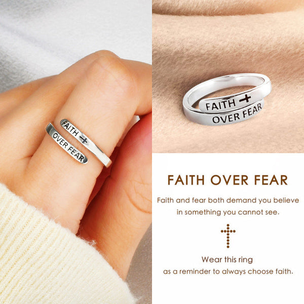 To My Daughter - Faith Over Fear Cross Ring - Sterling Silver Adjustable Ring - LV0201