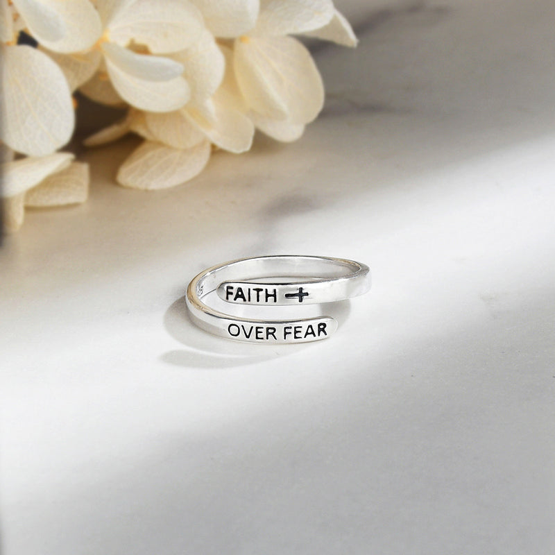 To My Daughter - Faith Over Fear Cross Ring - Sterling Silver Adjustable Ring - LV0201