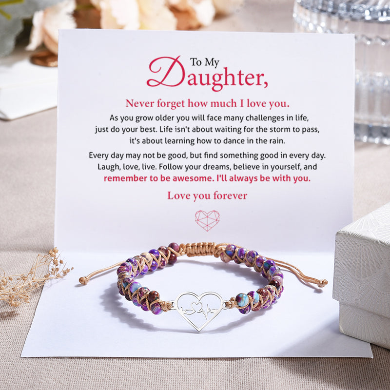 To My Daughter Love You Forever Heartbeat Bracelet - Gemstone Healing Bracelet - LH004