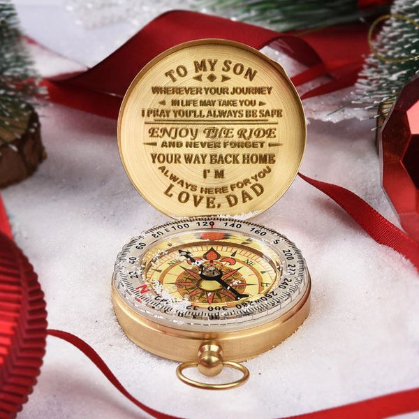 To My Son Compass - Dad To Son - Enjoy The Ride - Engraved Brass Compass - LV0005