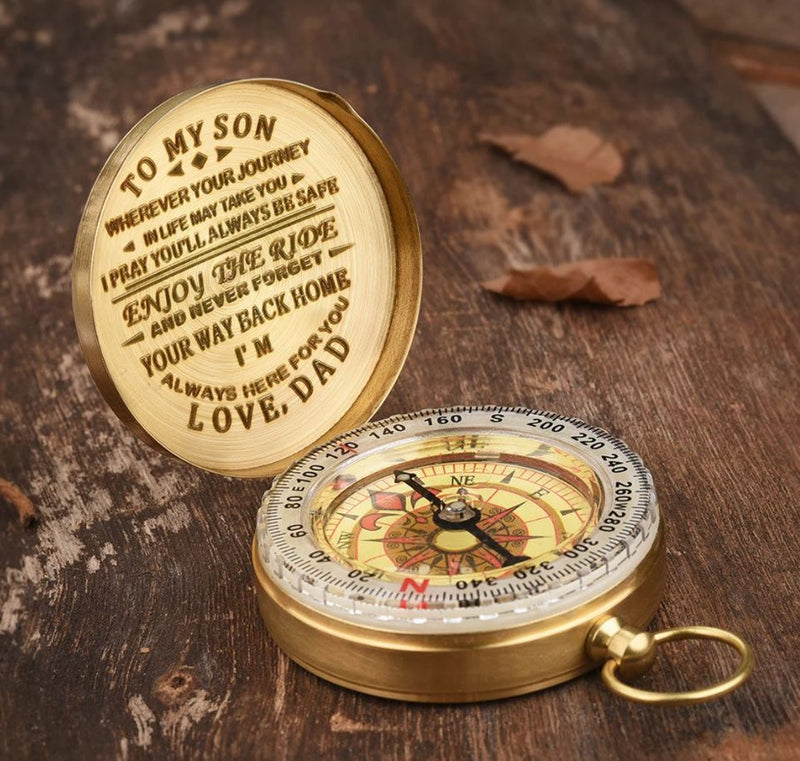 To My Son Compass - Dad To Son - Enjoy The Ride - Engraved Brass Compass - LV0005