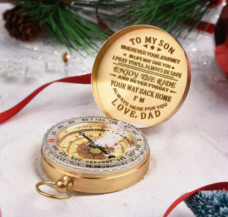 To My Son Compass - Dad To Son - Enjoy The Ride - Engraved Brass Compass - LV0005