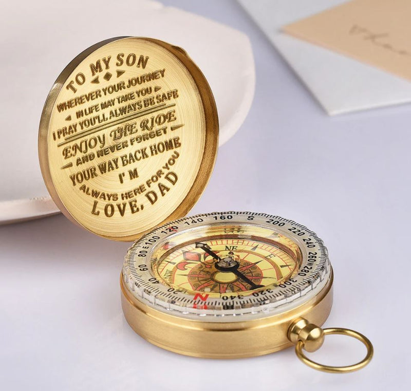 To My Son Compass - Dad To Son - Enjoy The Ride - Engraved Brass Compass - LV0005