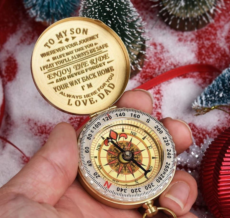 To My Son Compass - Dad To Son - Enjoy The Ride - Engraved Brass Compass - LV0005