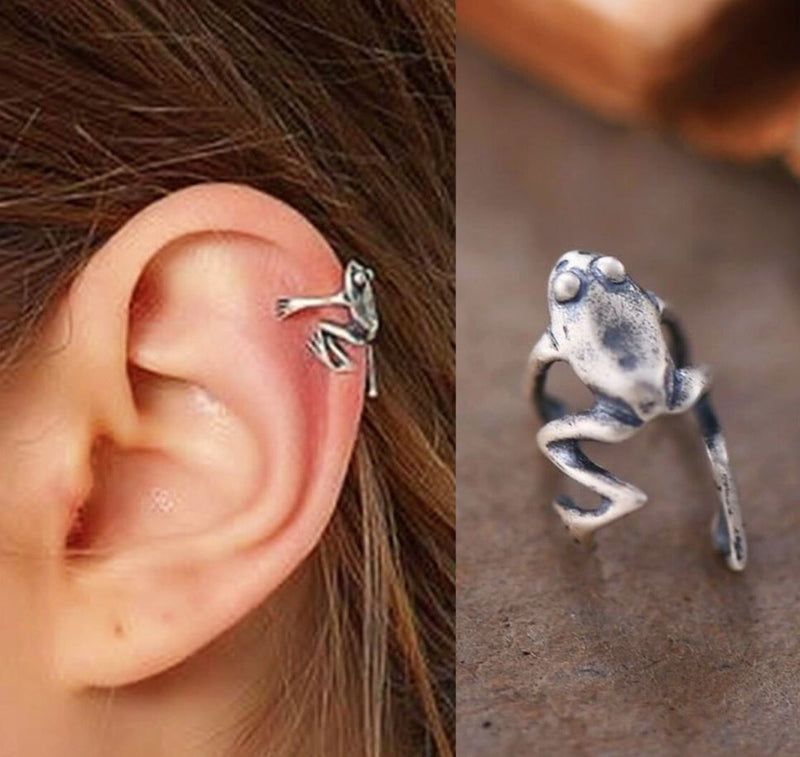 Sterling Silver Frog Ear Cuff - Frog Clip Wrap Earrings - Animal Earrings - LV0002