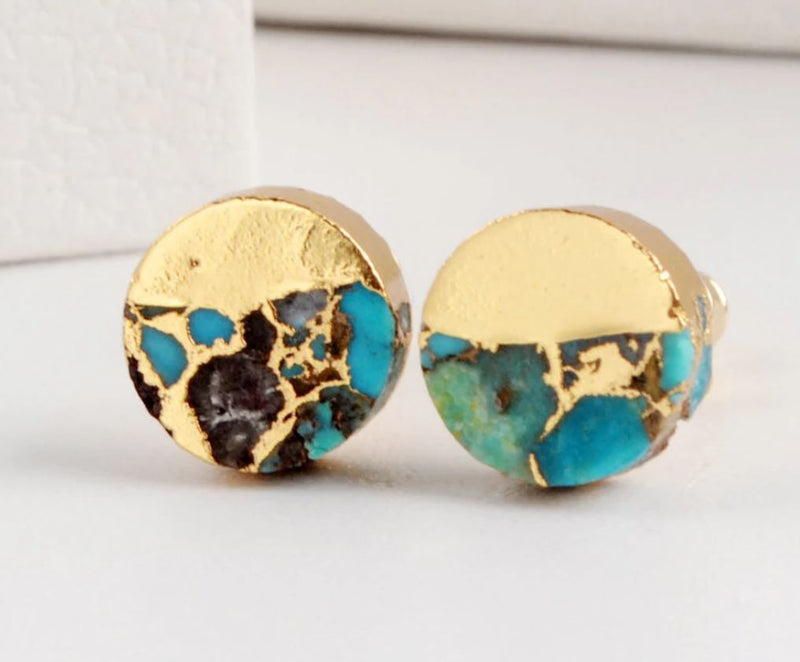 Natural Turquoise Stud Earrings - Gemstone Earrings - LG1983