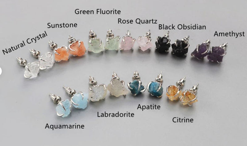 Raw Crystal Claw Prong Stud Earrings - Natural Gemstone Earrings - Healing Crystal Earrings - LZG0446