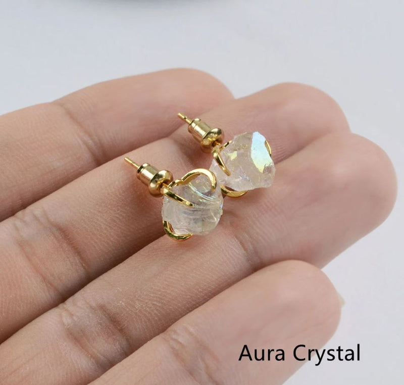 Raw Crystal Claw Prong Stud Earrings - Natural Gemstone Earrings - Healing Crystal Earrings - LZG0446