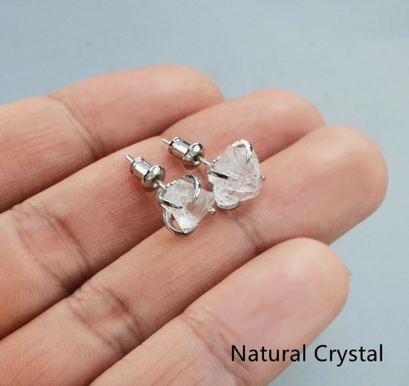 Raw Crystal Claw Prong Stud Earrings - Natural Gemstone Earrings - Healing Crystal Earrings - LZG0446