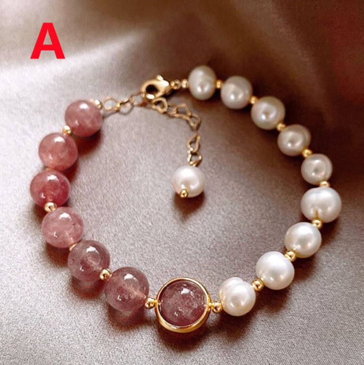 Strawberry Quartz Bracelet - Freshwater Pearl Bracelet - Gemstone Healing Bracelet - LB021