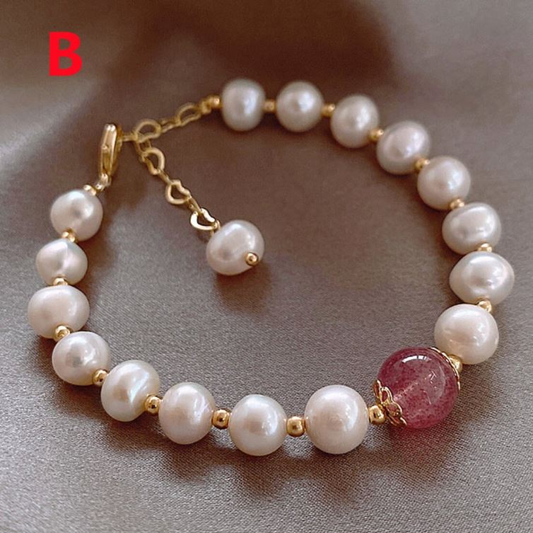 Strawberry Quartz Bracelet - Freshwater Pearl Bracelet - Gemstone Healing Bracelet - LB021