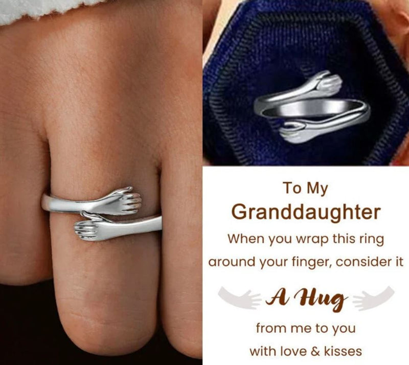 To My Granddaughter - A Hug To You Hug Ring - Sterling Silver Adjustable Ring - LV0190