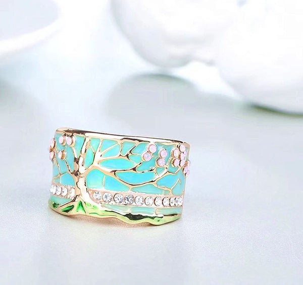 Tree of Life Band Ring - Lucky Tree Enamel Ring For Women - LEE020