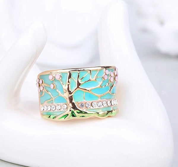 Tree of Life Band Ring - Lucky Tree Enamel Ring For Women - LEE020