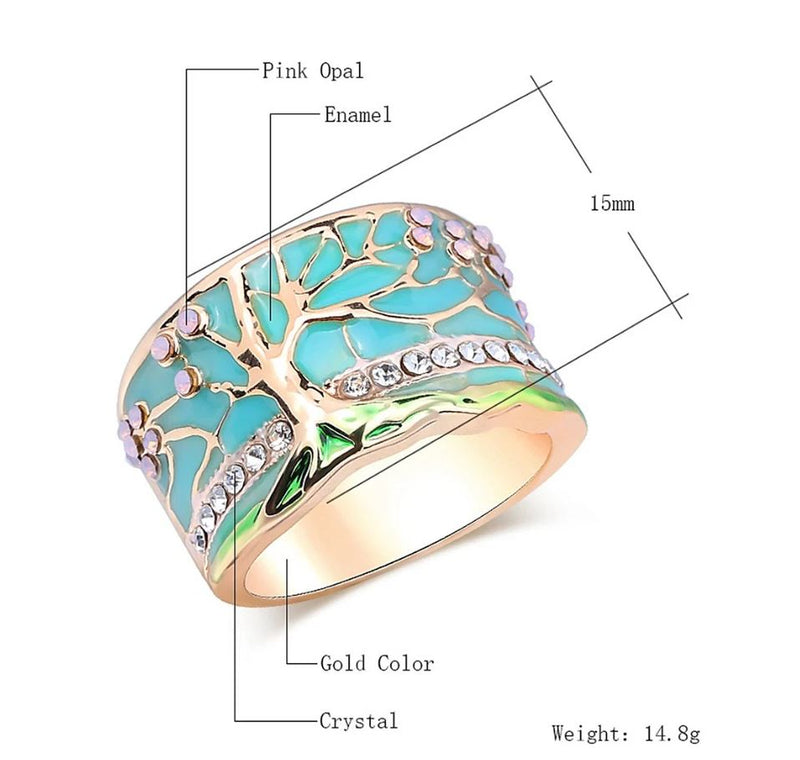 Tree of Life Band Ring - Lucky Tree Enamel Ring For Women - LEE020