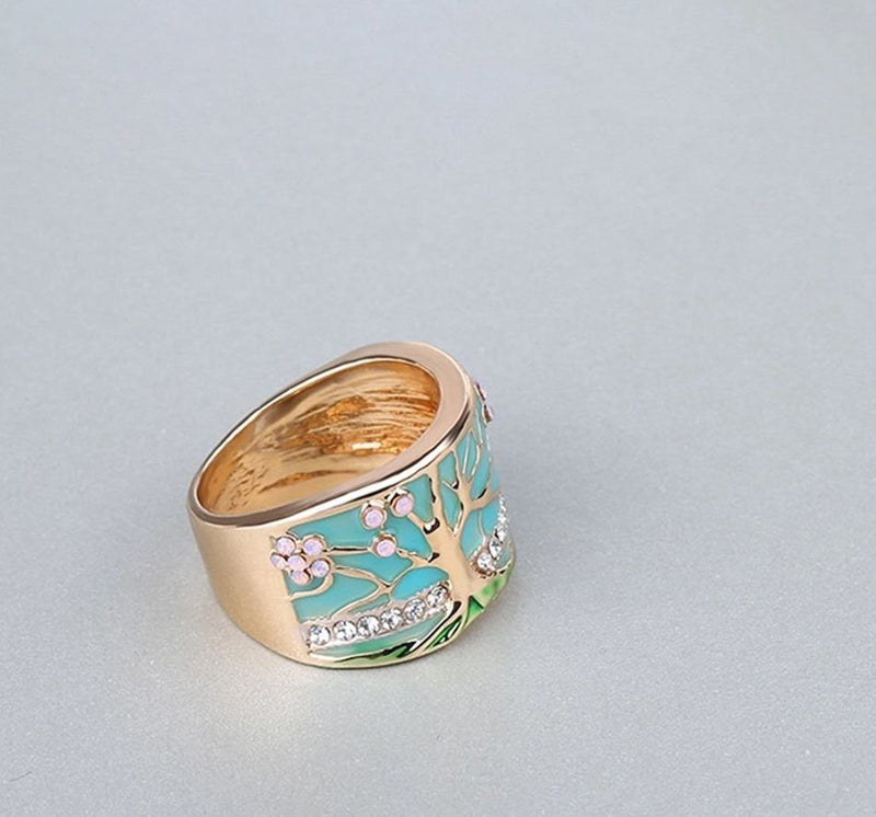 Tree of Life Band Ring - Lucky Tree Enamel Ring For Women - LEE020